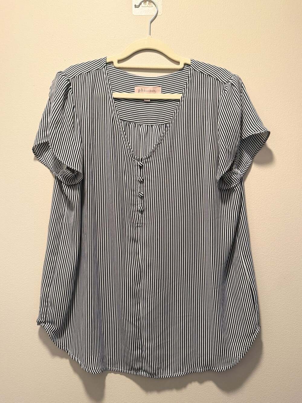 Philosophy Republic Clothing Blouse Stripe Flutter Sleeve Black White